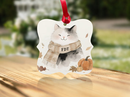 Cute Autumn Cat With Scarf Christmas Ornament