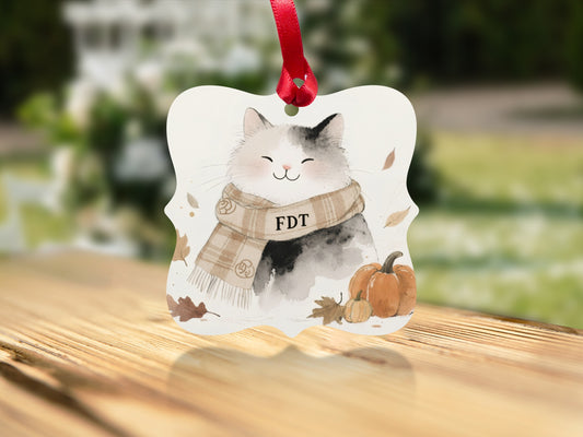Cute Autumn Cat With Scarf Christmas Ornament