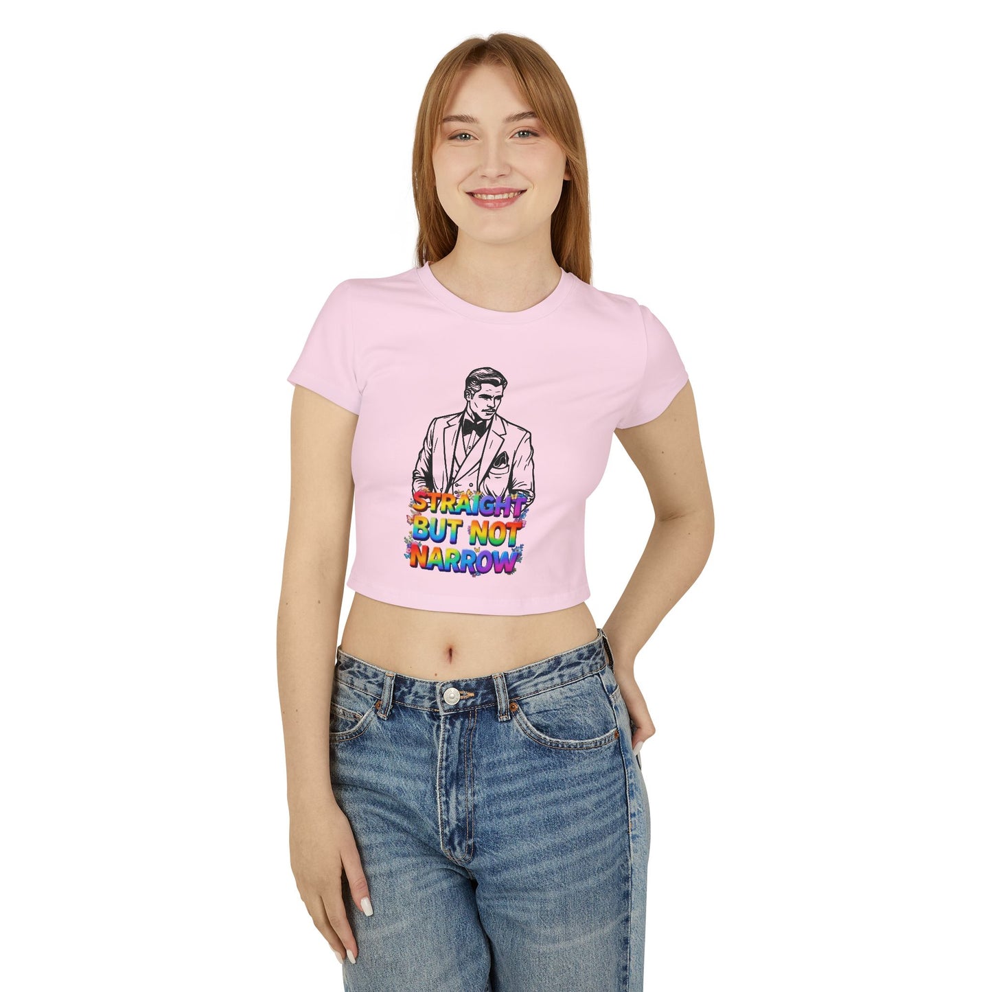 LGBTQ+ Pride Women's Baby Tee - Straight But Not Narrow Graphic Crop Top