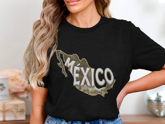 Stylish Black Mexico Map Print T-Shirt product