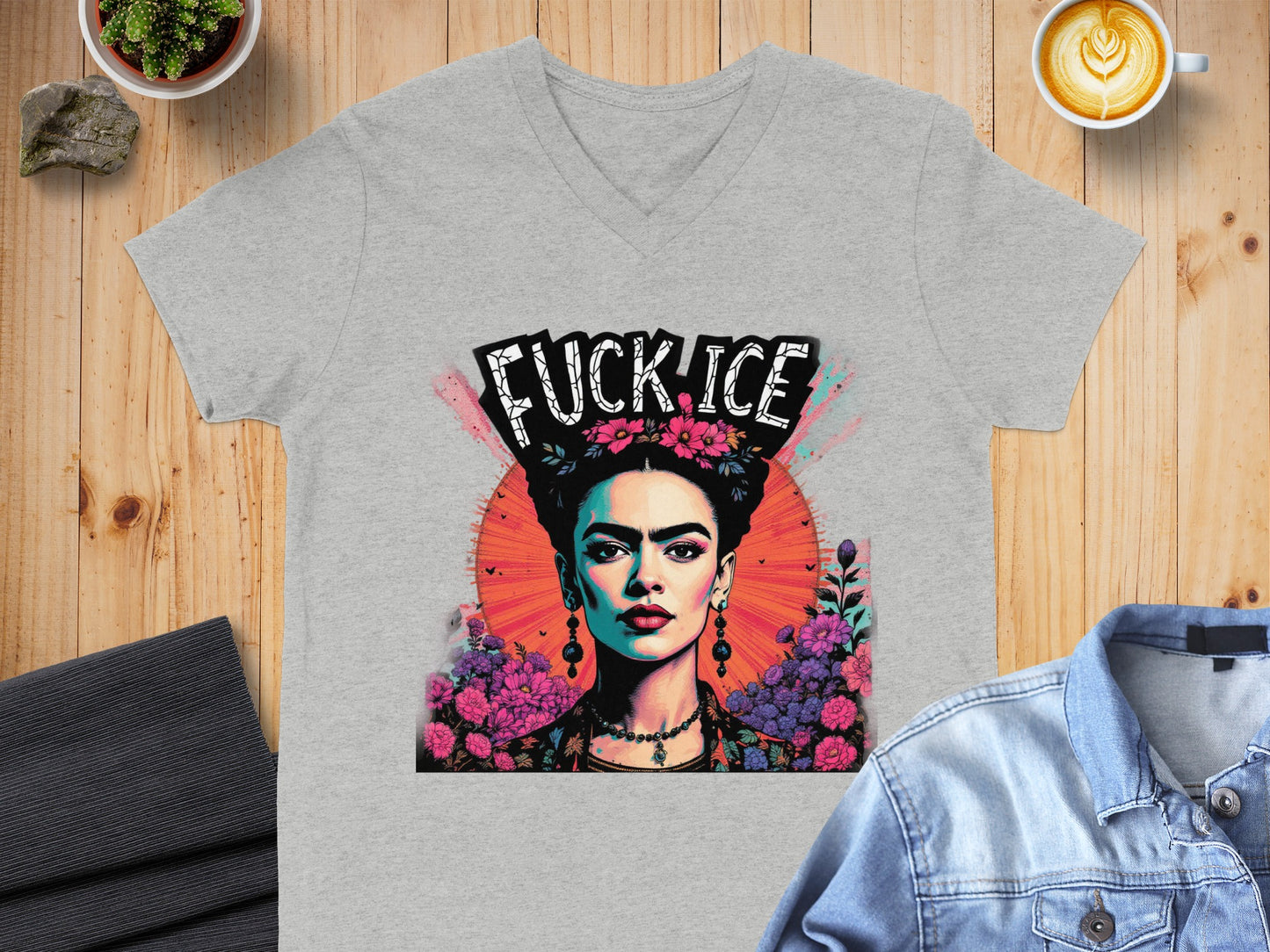 V-neck T-shirt with Powerful Artistic Statement