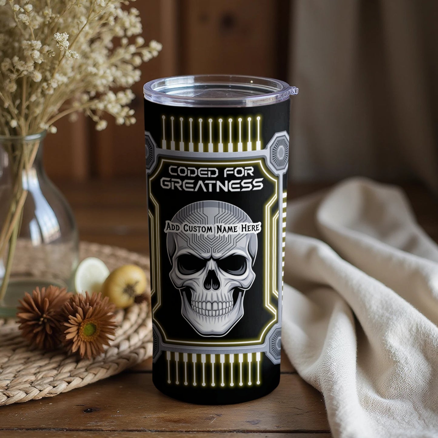 Coded for Greatness Skull Design Custom Tumbler product type