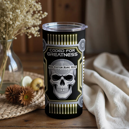 Coded for Greatness Skull Design Custom Tumbler product type