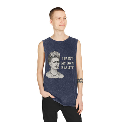 Frida Kahlo Inspirational Stonewash Tank Top, Unisex Graphic Muscle Shirt, Art Lover Gift, Bohemian Summer Top, Creative Reality Apparel