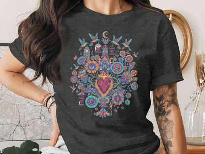 Sacred Heart Folk Art Hummingbird Moon Flowers Vibrant product type