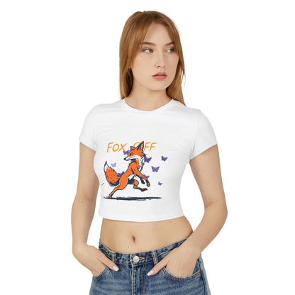 Whimsical Women's Baby Tee - Fox Off Graphic, Cute Cropped T-Shirt, Animal Lover Gift, Casual Summer Top, Trendy Graphic Tee