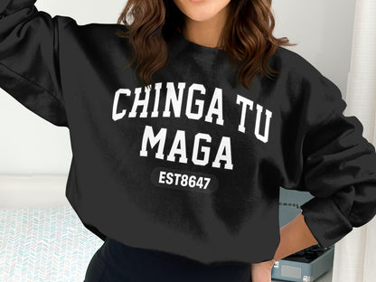 Chinga Tu Maga EST8647 Black Graphic Sweatshirt