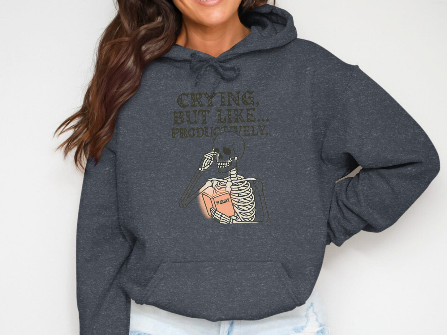 Crying But Like Productively Skeleton Hoodie Product