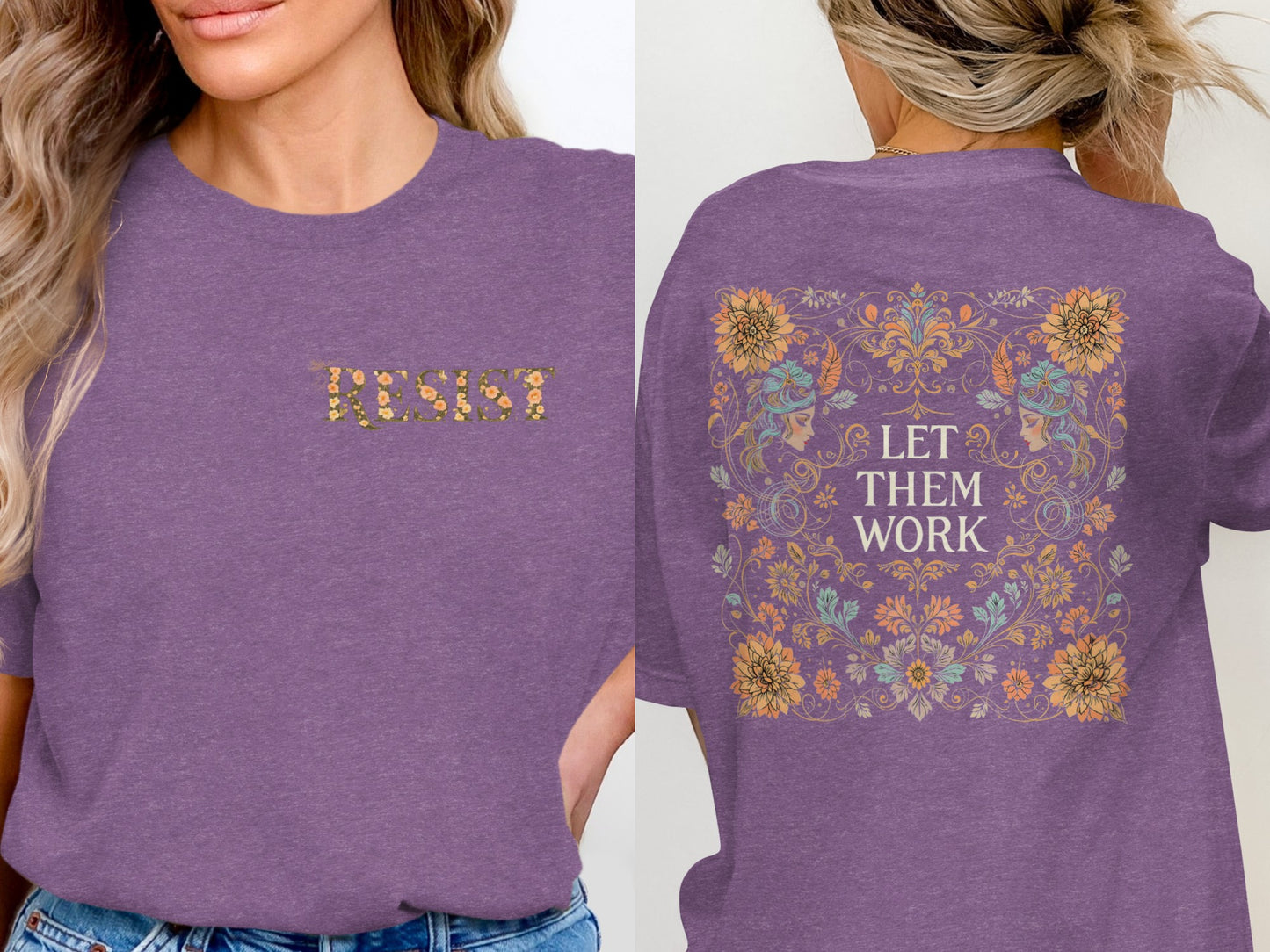 Purple Tee with Floral Design Let Them Work Shirt