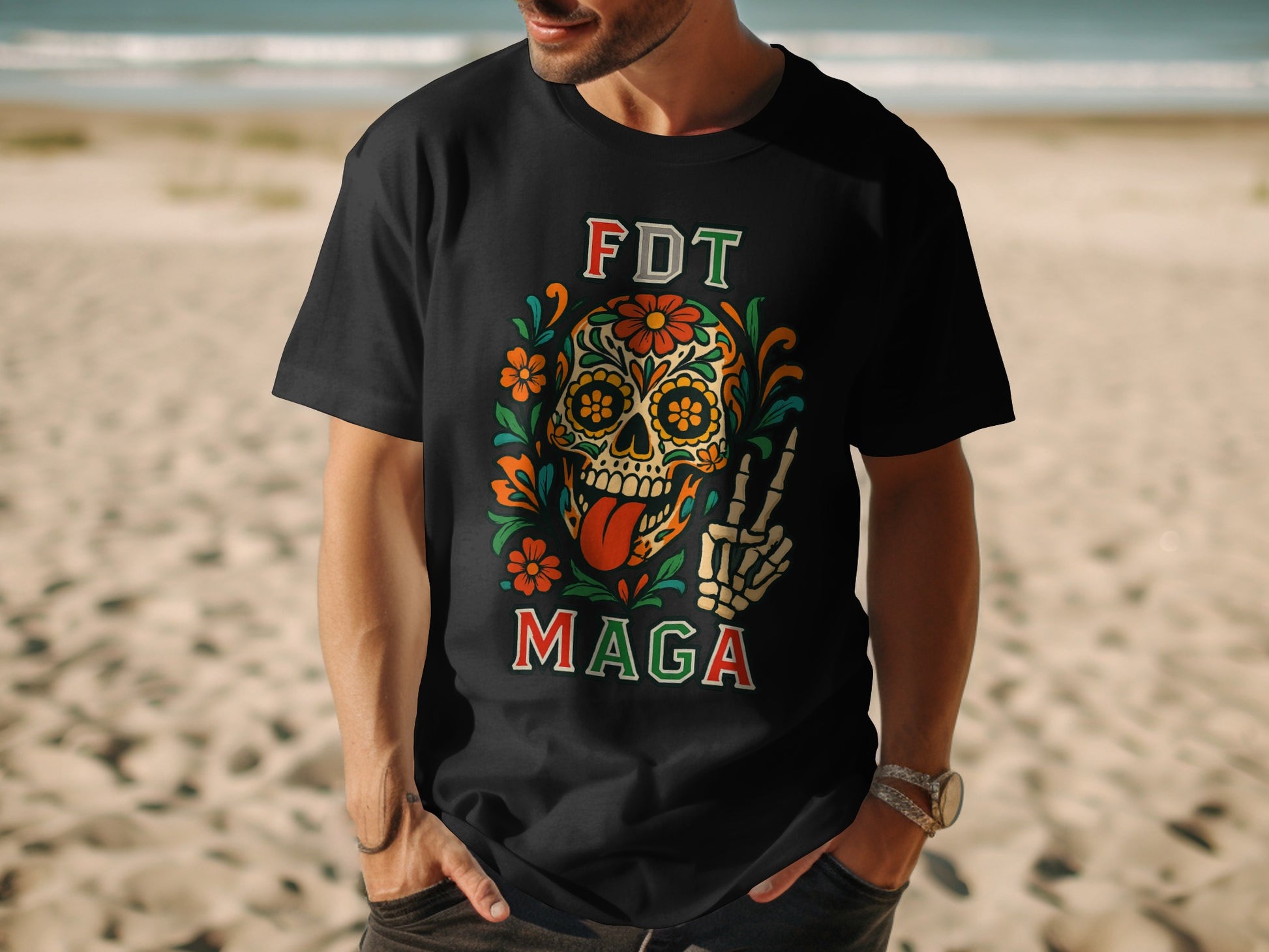 FDT MAGA Skull and Flowers Design T-Shirt product