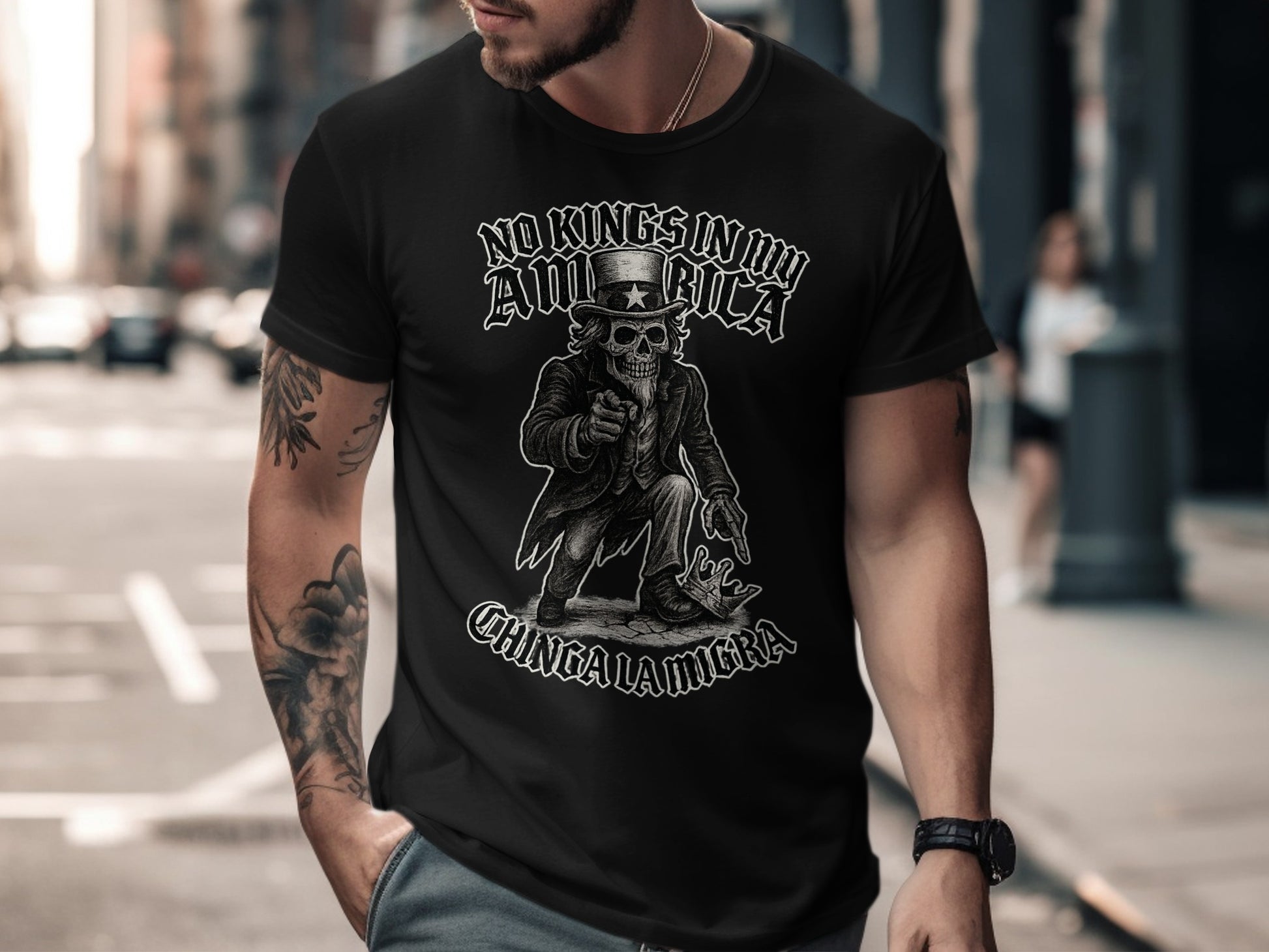 No Kings In America Chinga La Migra Graphic Tee product type