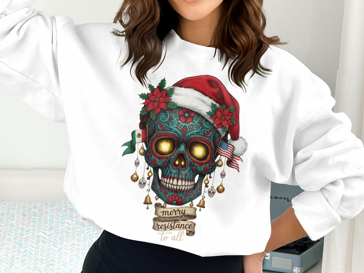 Festive Skull with Lights Merry Resistance Sweatshirt