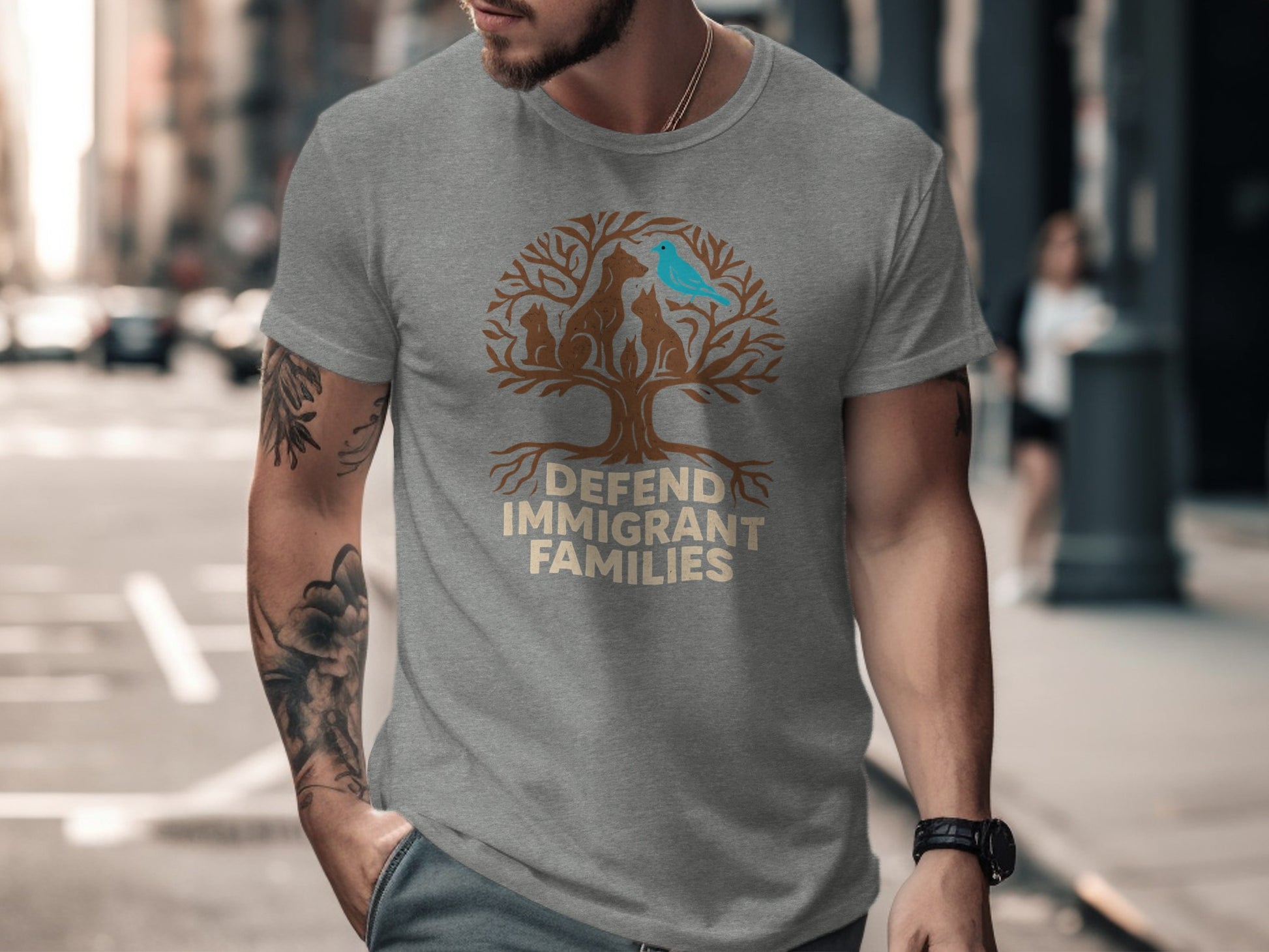 Defend Immigrant Families T-Shirt with Tree Design