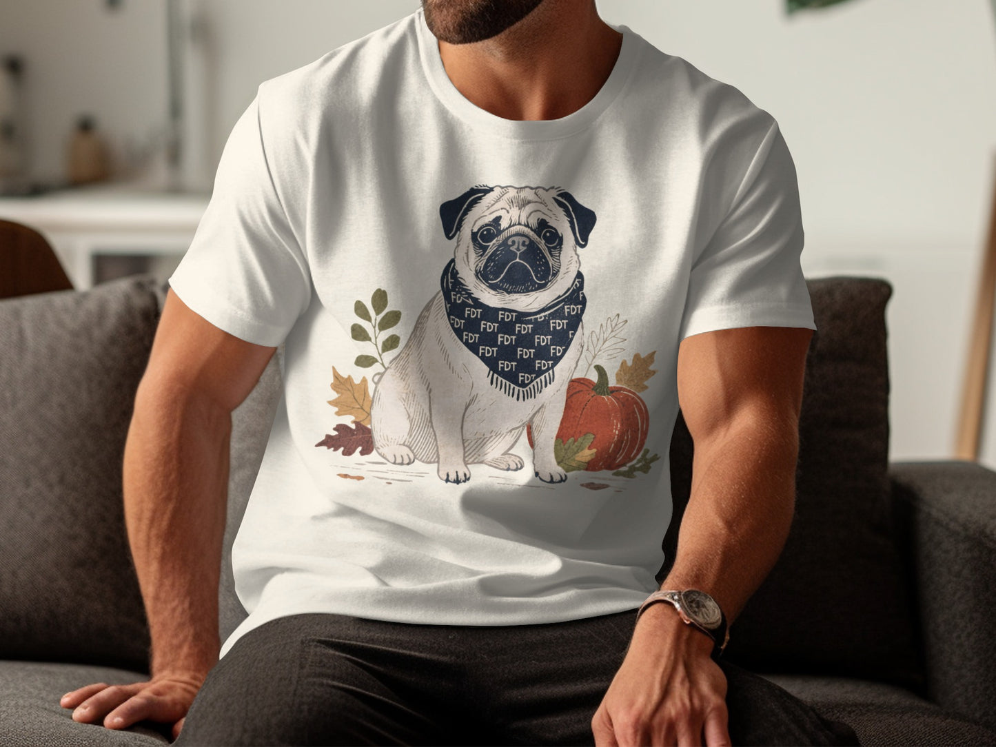 Adorable Pug with Bandana Fall Season T-Shirt