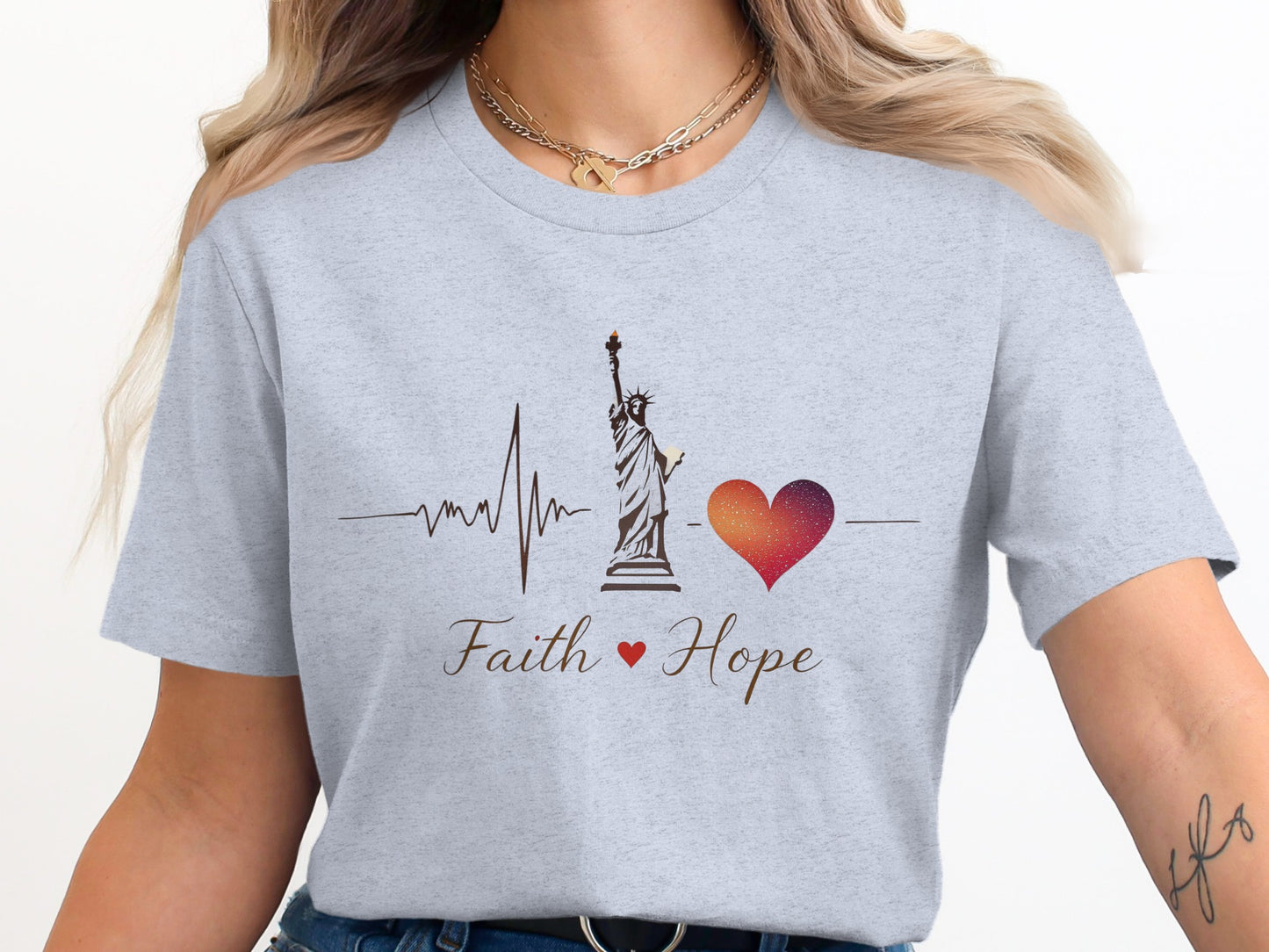 Faith Hope Statue Heartbeat Graphic T-Shirt product