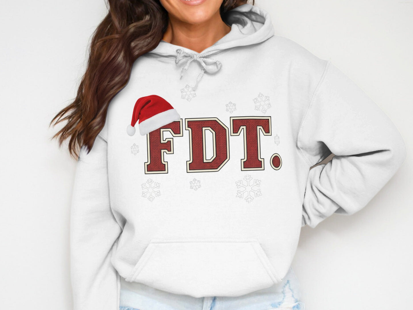 FDT Hoodie with Santa Hat and Snowflake Design