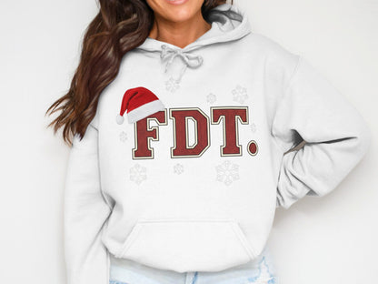 FDT Hoodie with Santa Hat and Snowflake Design