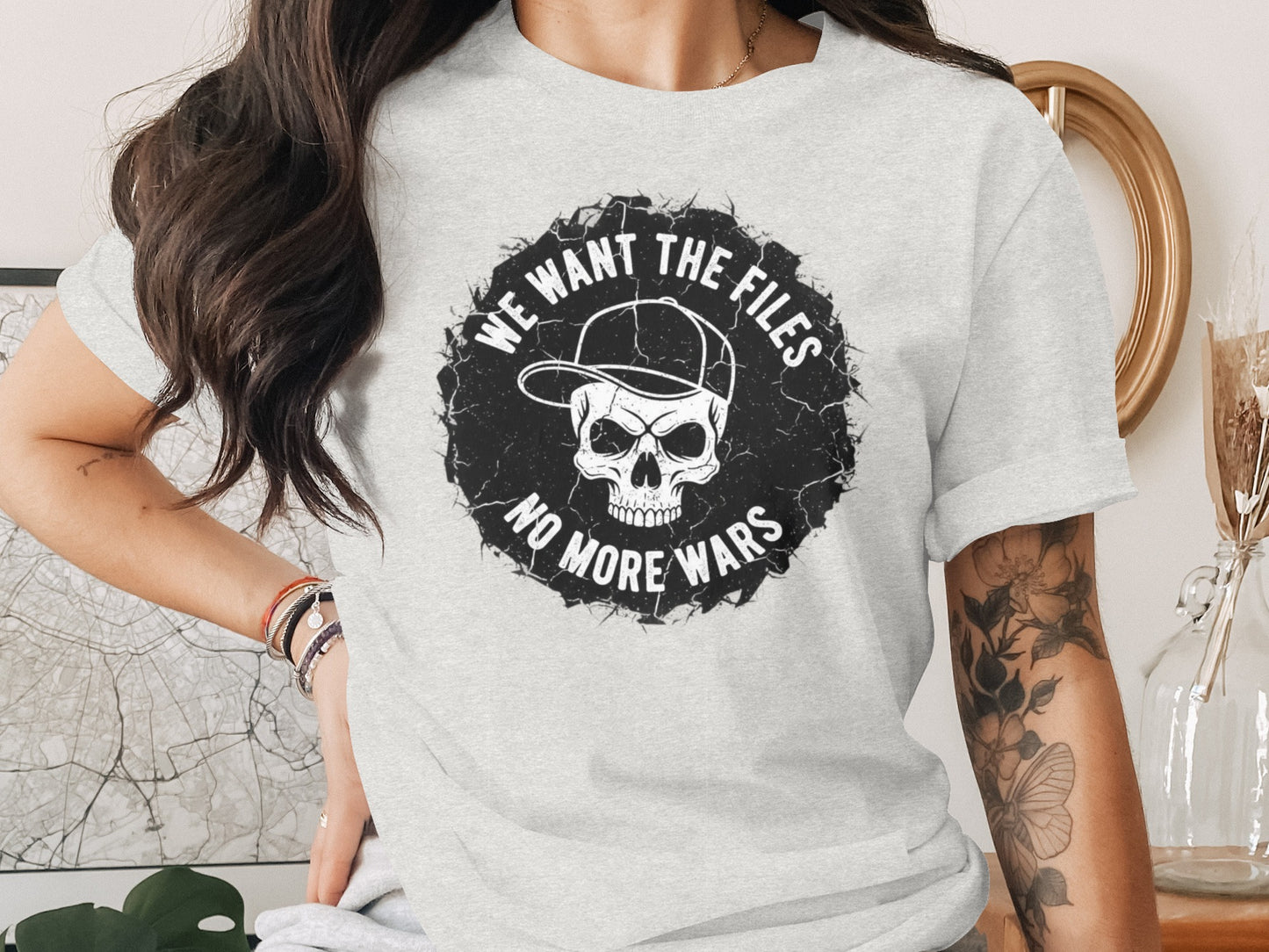 We Want The Files No More Wars Skull Graphic T-Shirt