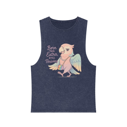 Unisex Stonewash Tank Top - Born This Extra, Summer Wear, Casual Tank, Gift for Her, Festival Top, Beach Outfit