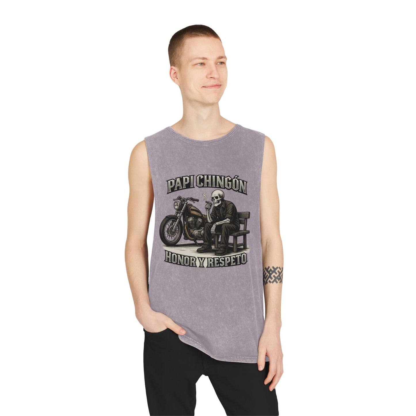 Skull Moto Graphic Tank Top - Papi Chingón, Unisex Summer Apparel, Motorcycle Gift, Festival Wear, Casual Vintage Style