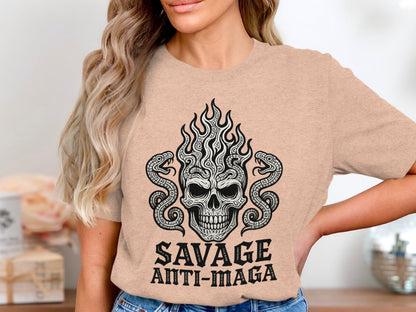 Savage Anti-Maga Graphic Skull T-Shirt