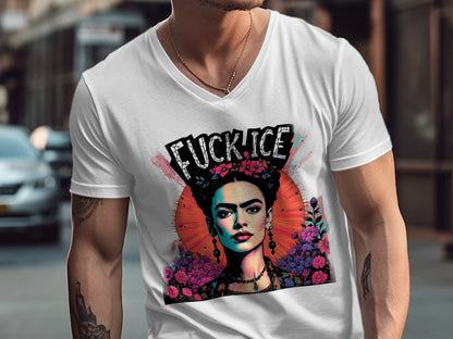 Vibrant Frida Kahlo Art Unisex V Neck T-shirt