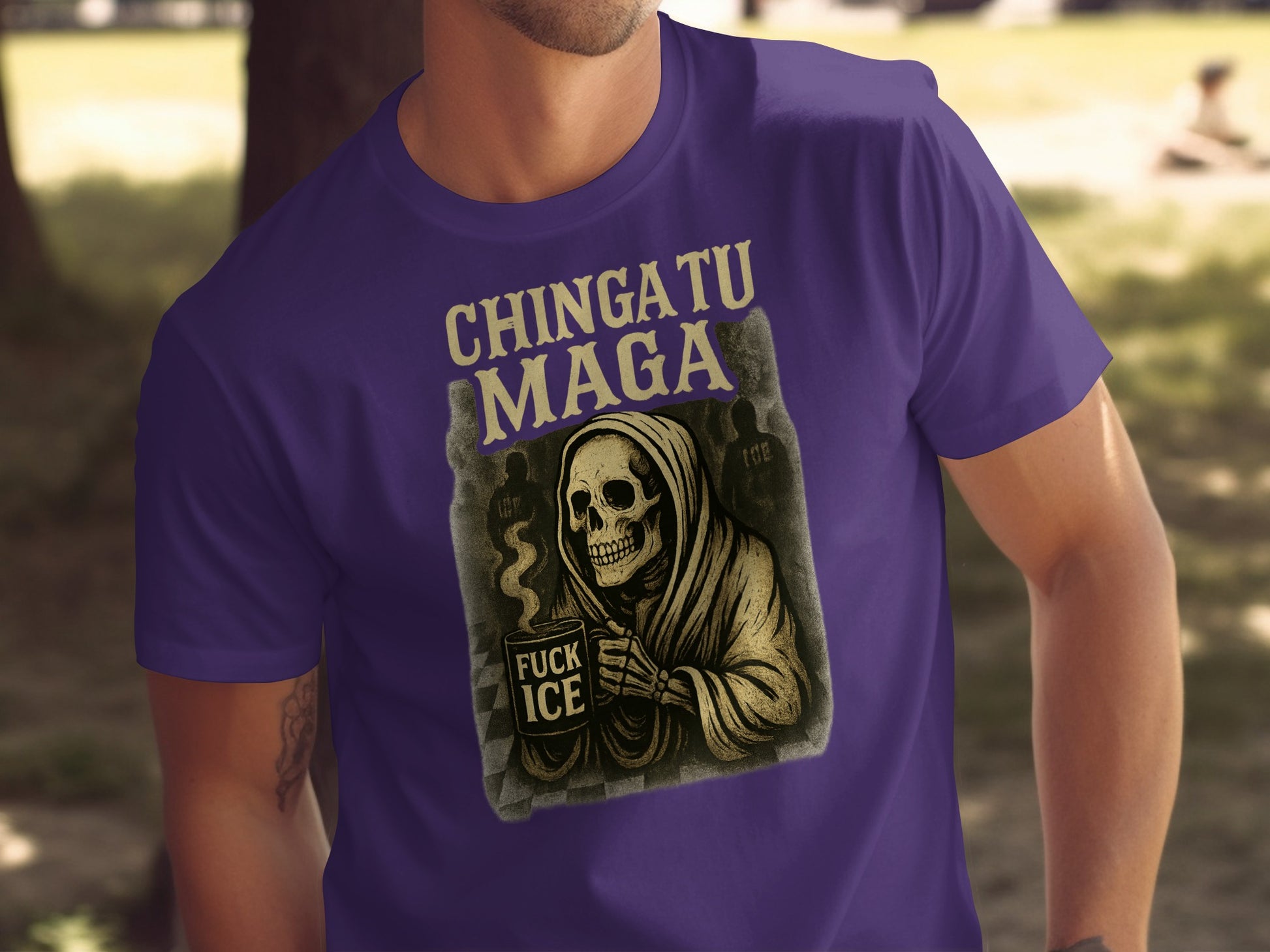 Chingatu MAGA Grim Reaper Fuck ICE Graphic Tshirt