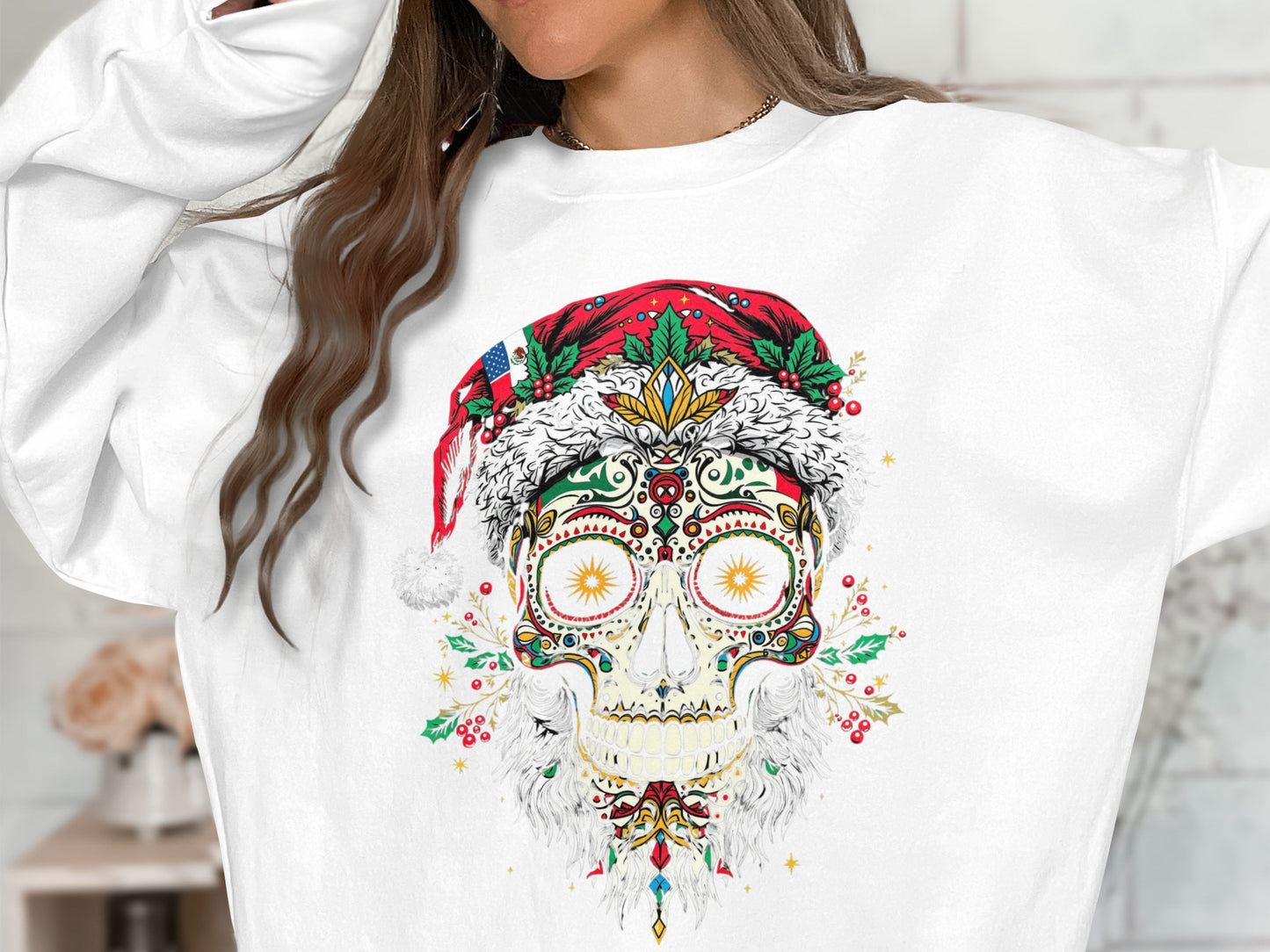 Festive Christmas Skull Graphic Sweatshirt Product
