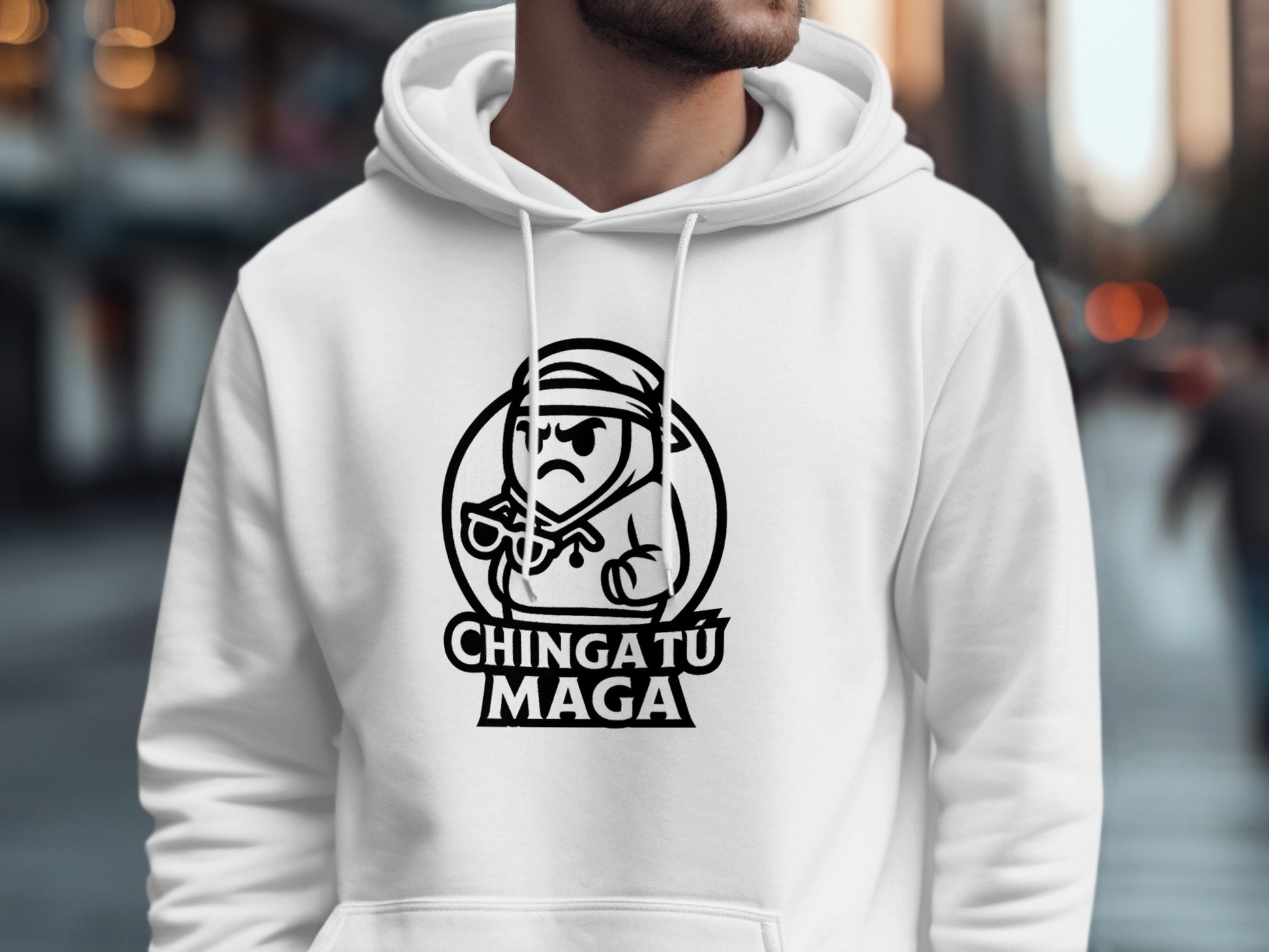 Chinga Tu Maga White Hoodie Streetwear Product