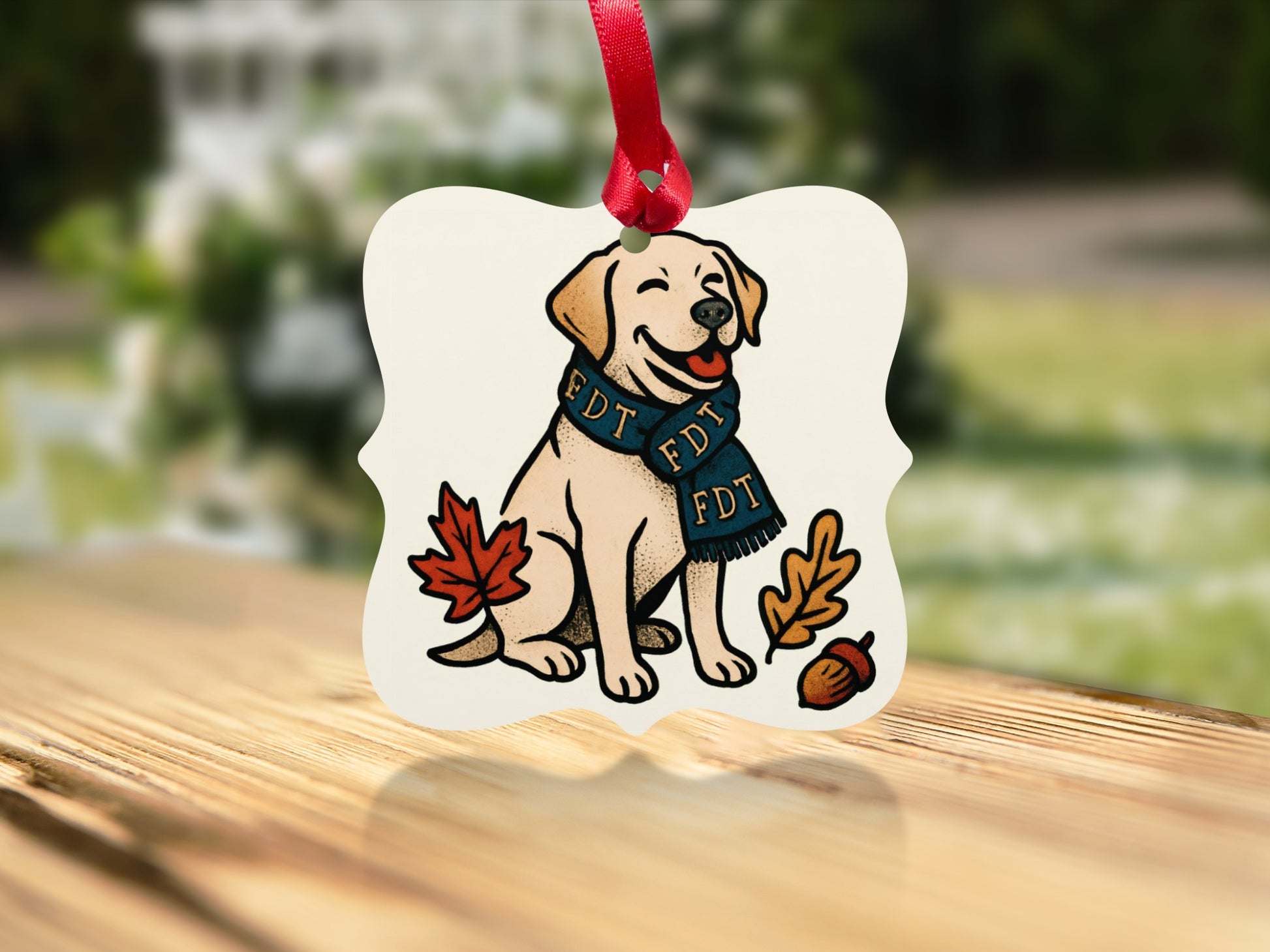 Smiling Dog with Leaves Cute Holiday Ornament
