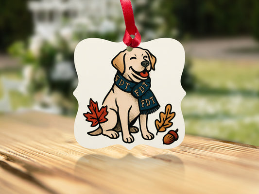 Smiling Dog with Leaves Cute Holiday Ornament