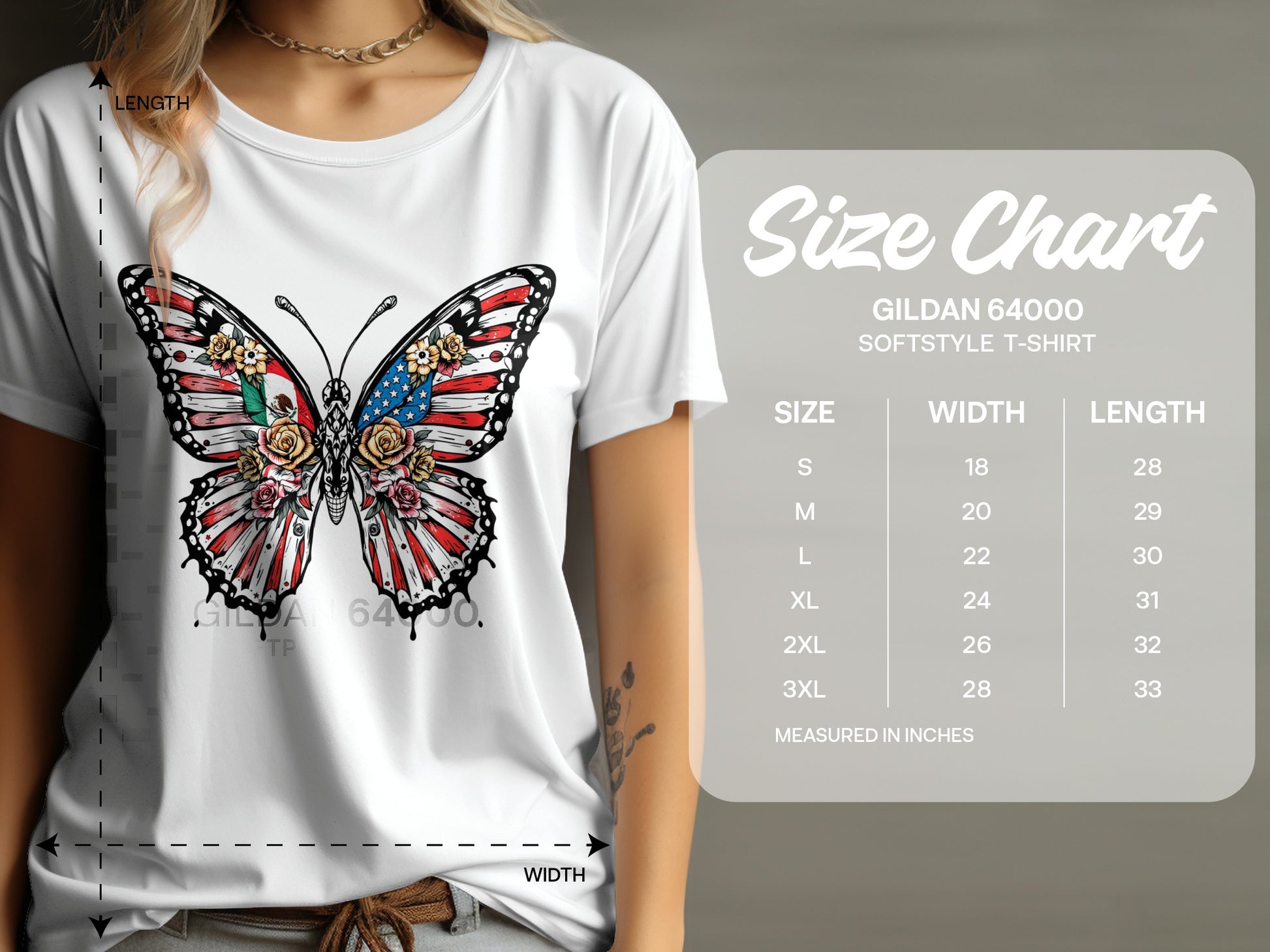 American Flag Flower Butterfly Gildan 64000 softstyle t-shirt product