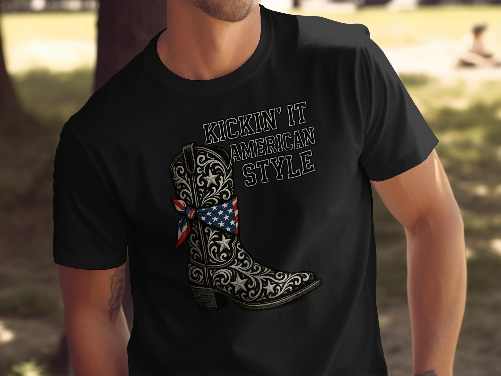 Kickin' It American Style Cowboy Boot Print T-Shirt product