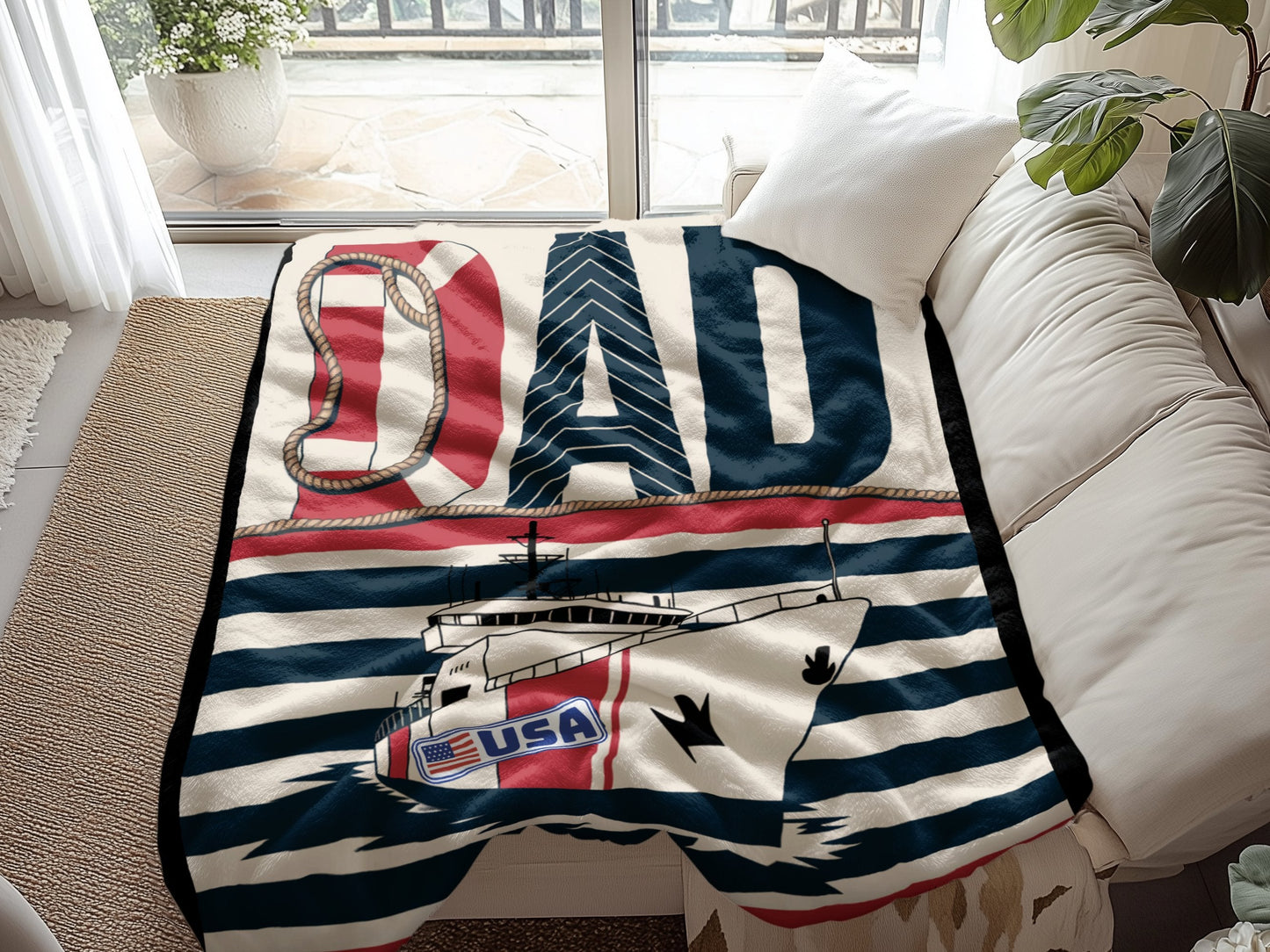Cozy DAD USA Boat Design Home Decor Blanket product type