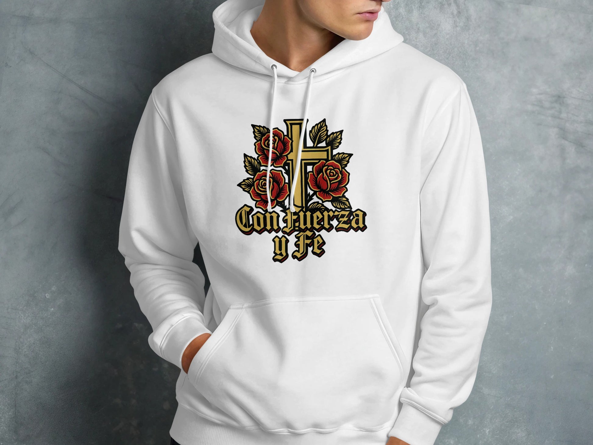 Con Fuerza y Fe Cross Red Rose Graphic Hoodie product