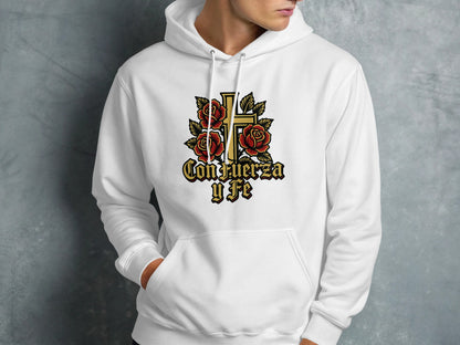 Con Fuerza y Fe Cross Red Rose Graphic Hoodie product