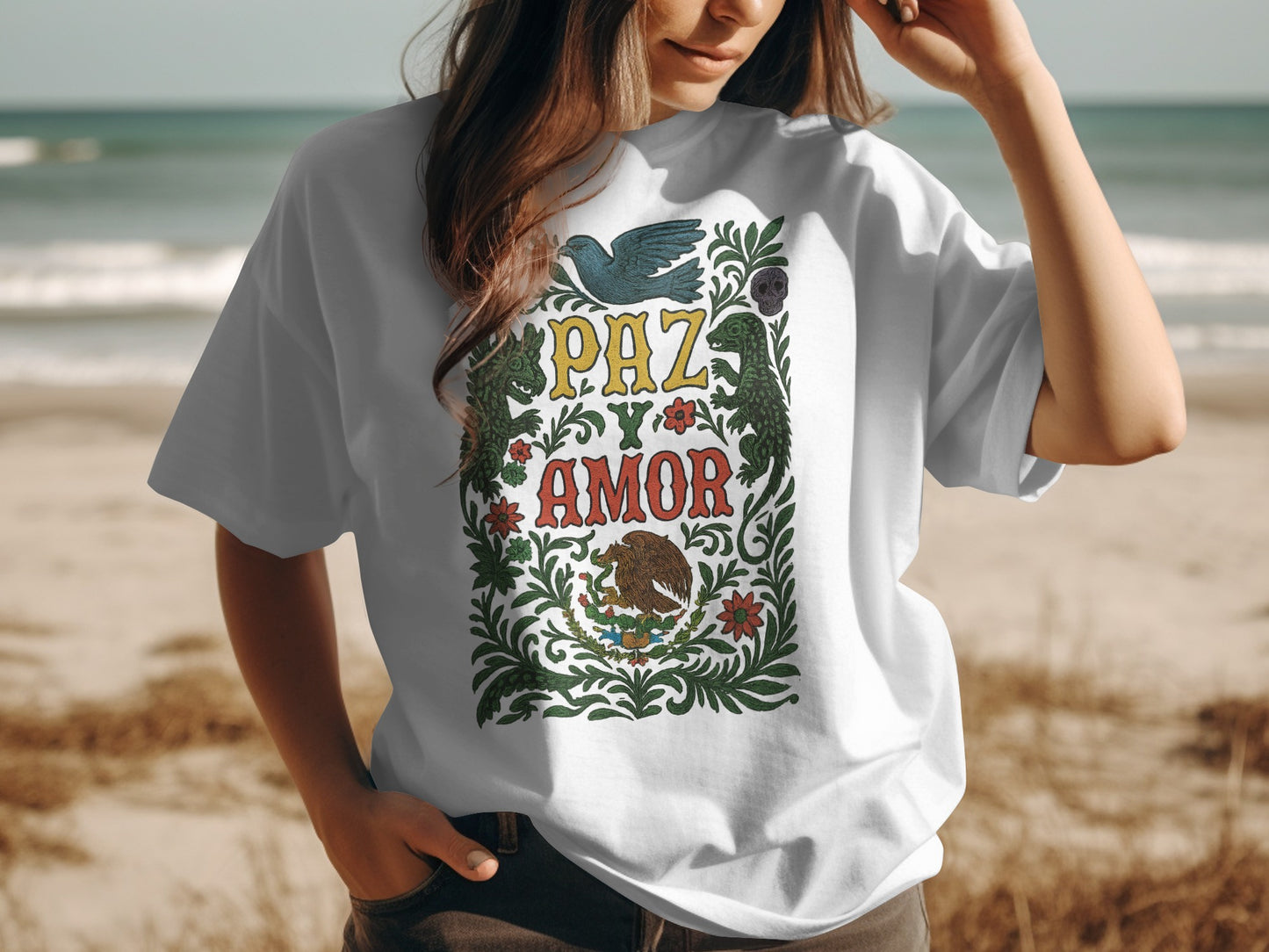 Paz y Amor Beach Design T-Shirt product type