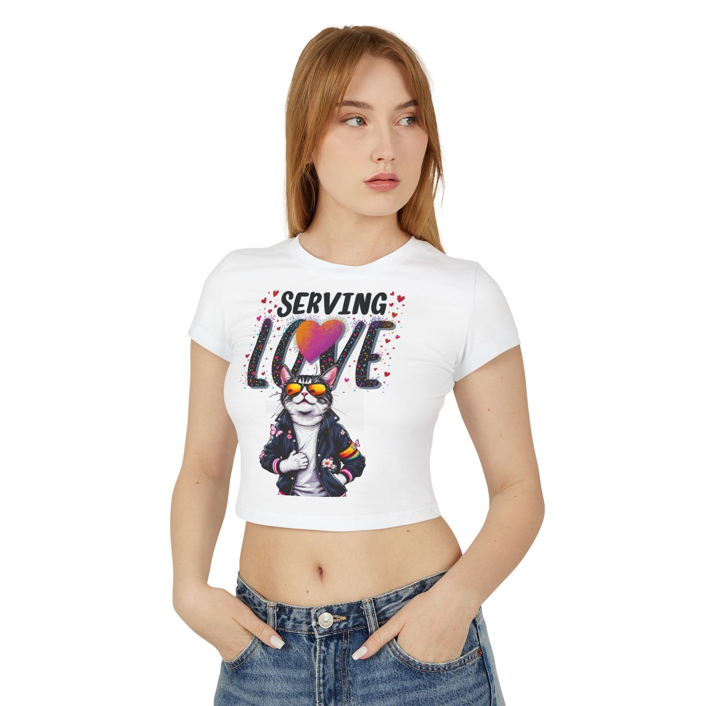 Serving Love Cat Graphic Baby Tee for Women