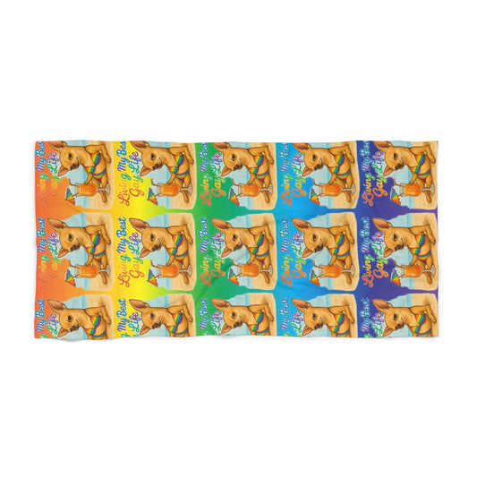 Pride towel Colorful Beach Towel - "Living My Best Life" Dog Design, Perfect for Summer, Pool Days, Gifts, Vacation, Beach Trips