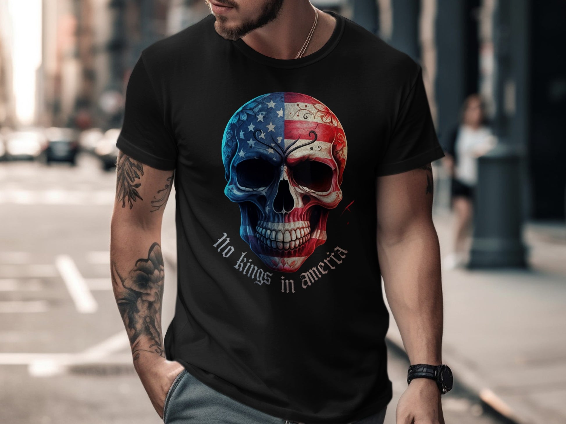 Patriotic Skull Design No Kings in America Shirt product type