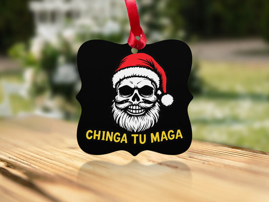 Chinga Tu Maga Christmas Skull Ornament