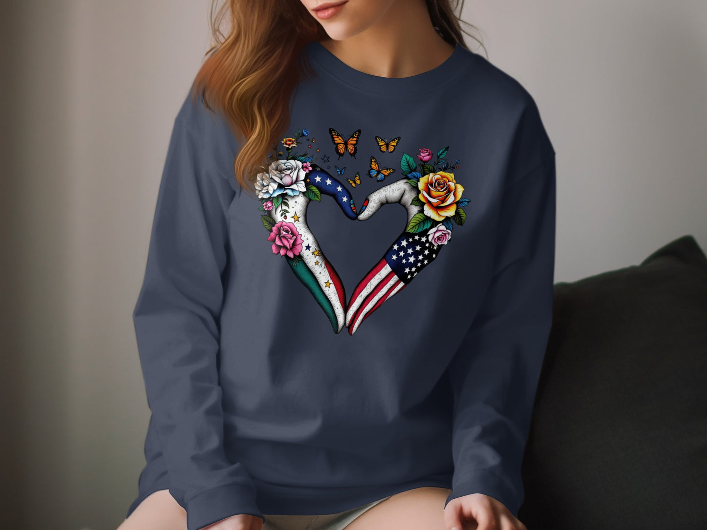 Heart Shaped Design with Flowers and Flags Shirt