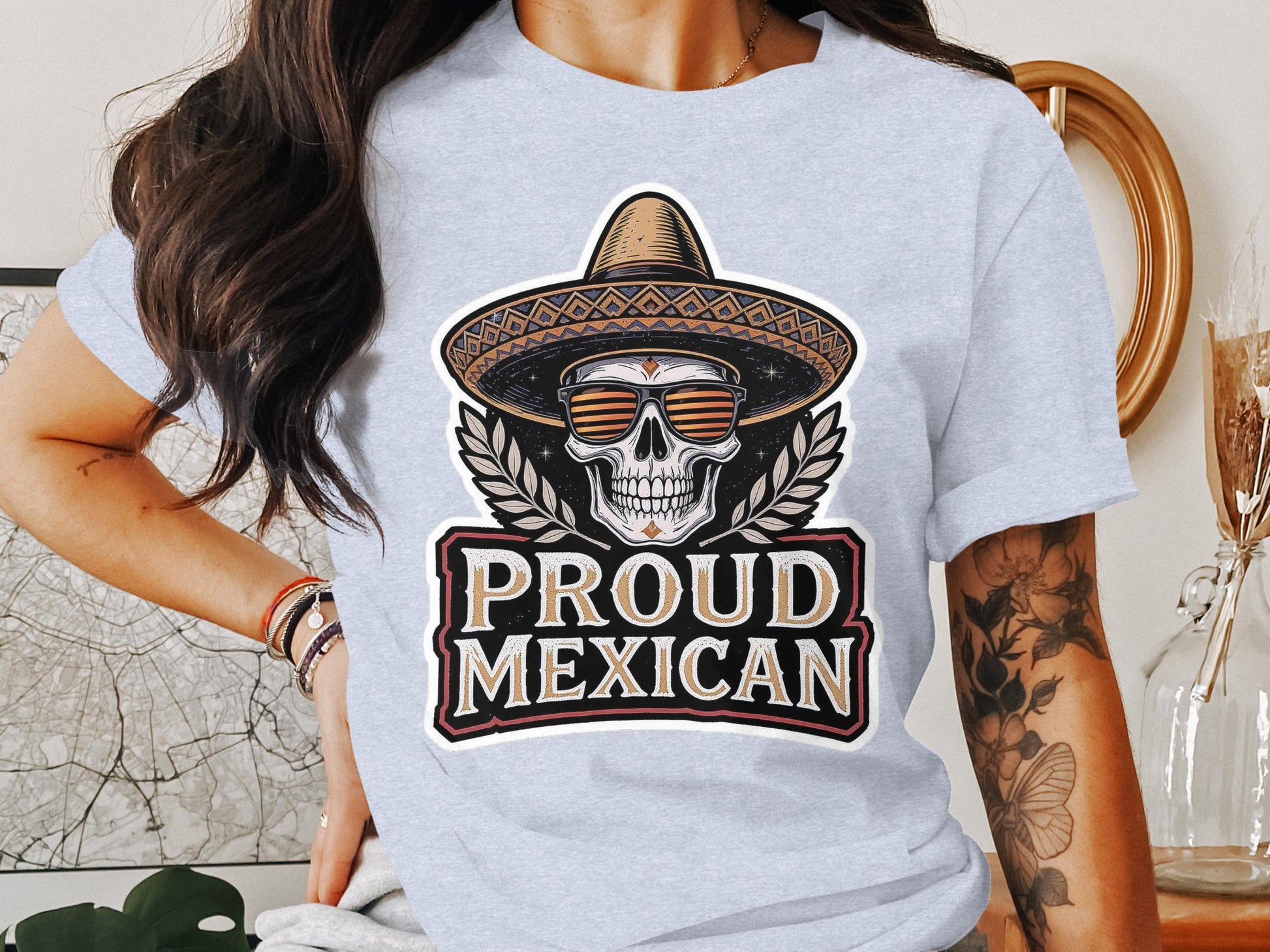 Proud Mexican Skull with Hat Graphic T-Shirt product