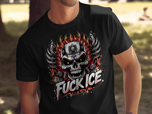 Fiery Skull Design with Wing Details Statement Shirt