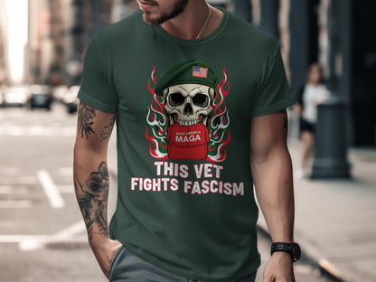 This Vet Fights Fascism Fire Skull Graphic T-shirt