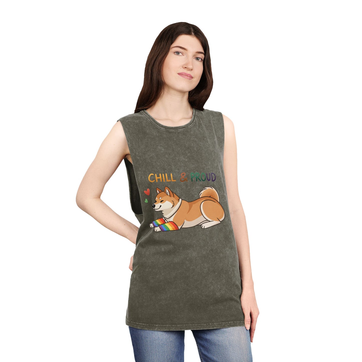 Chill & Proud Unisex Stonewash Tank Top - LGBTQ+ Pride Apparel