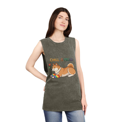 Chill & Proud Unisex Stonewash Tank Top - LGBTQ+ Pride Apparel