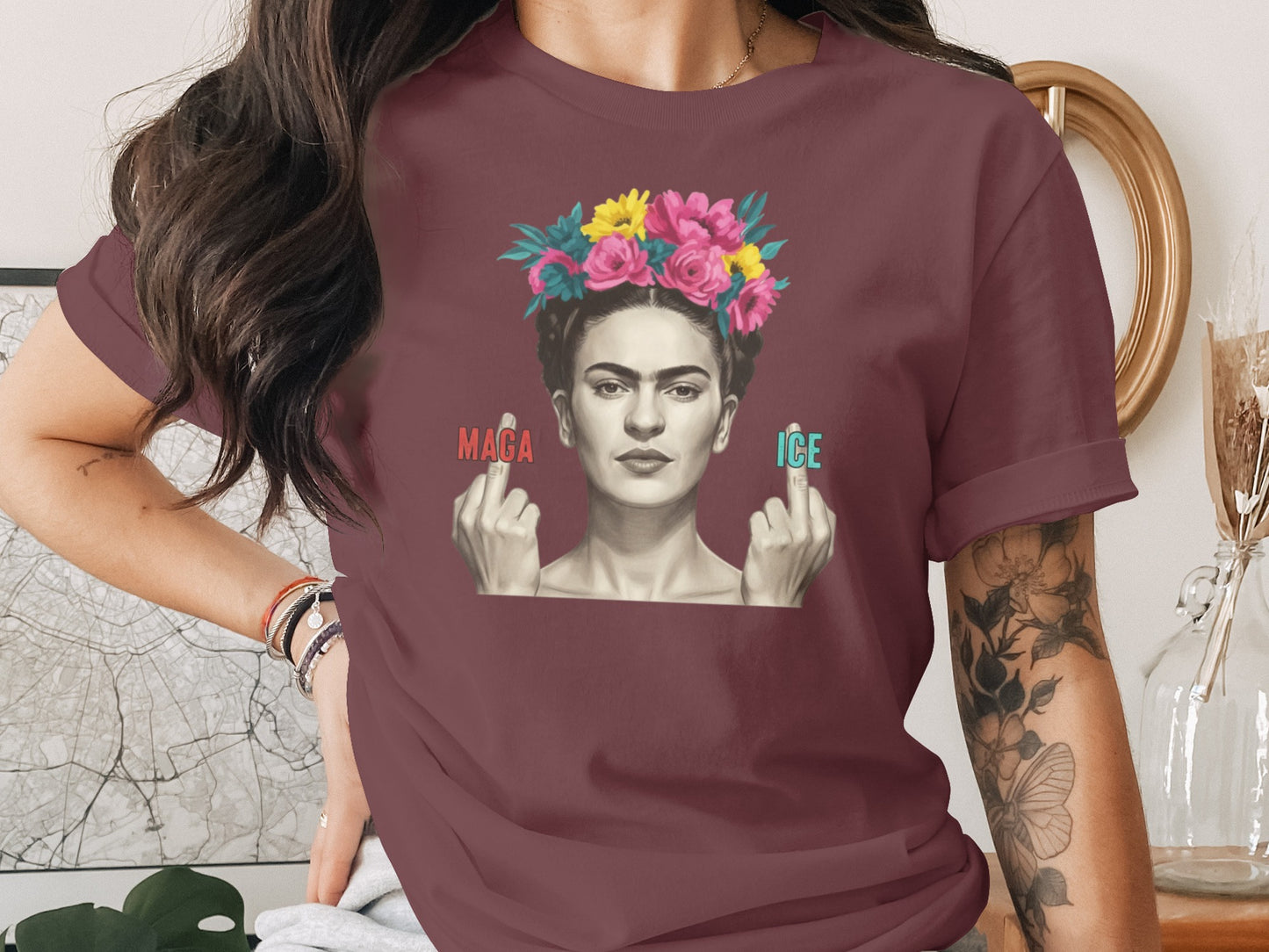 Unique Floral Hat Makes Faces T-shirt