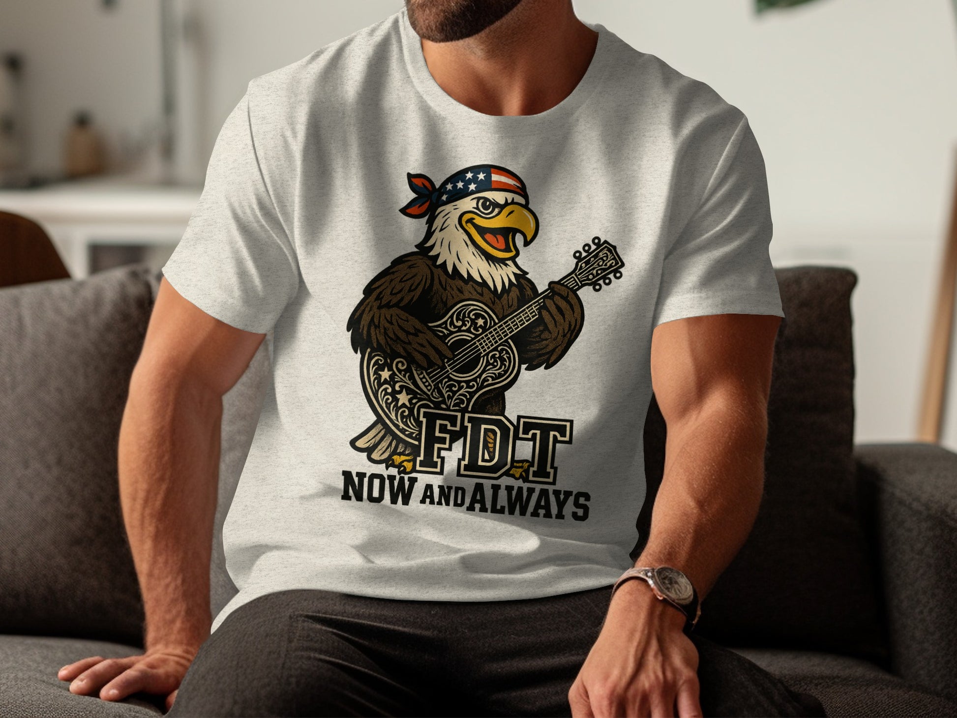 Patriotic Eagle Playing Guitar Graphic Tee Shirt product type