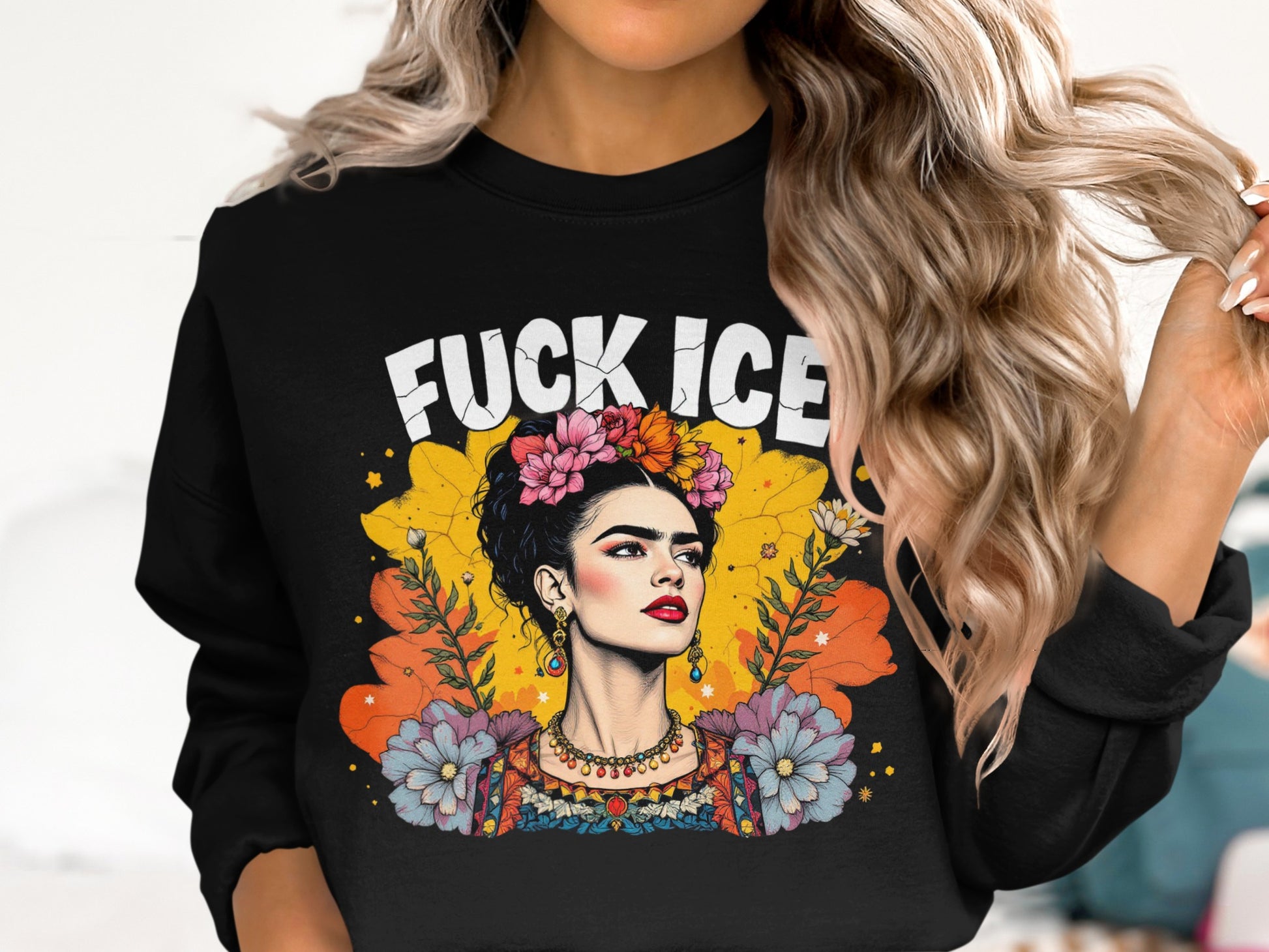 Bold Frida Kahlo Flower Crown Art Sweatshirt